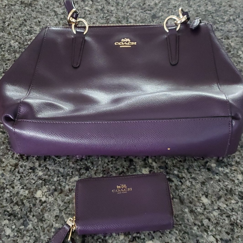 Purple Coach Purse And Card Wallet